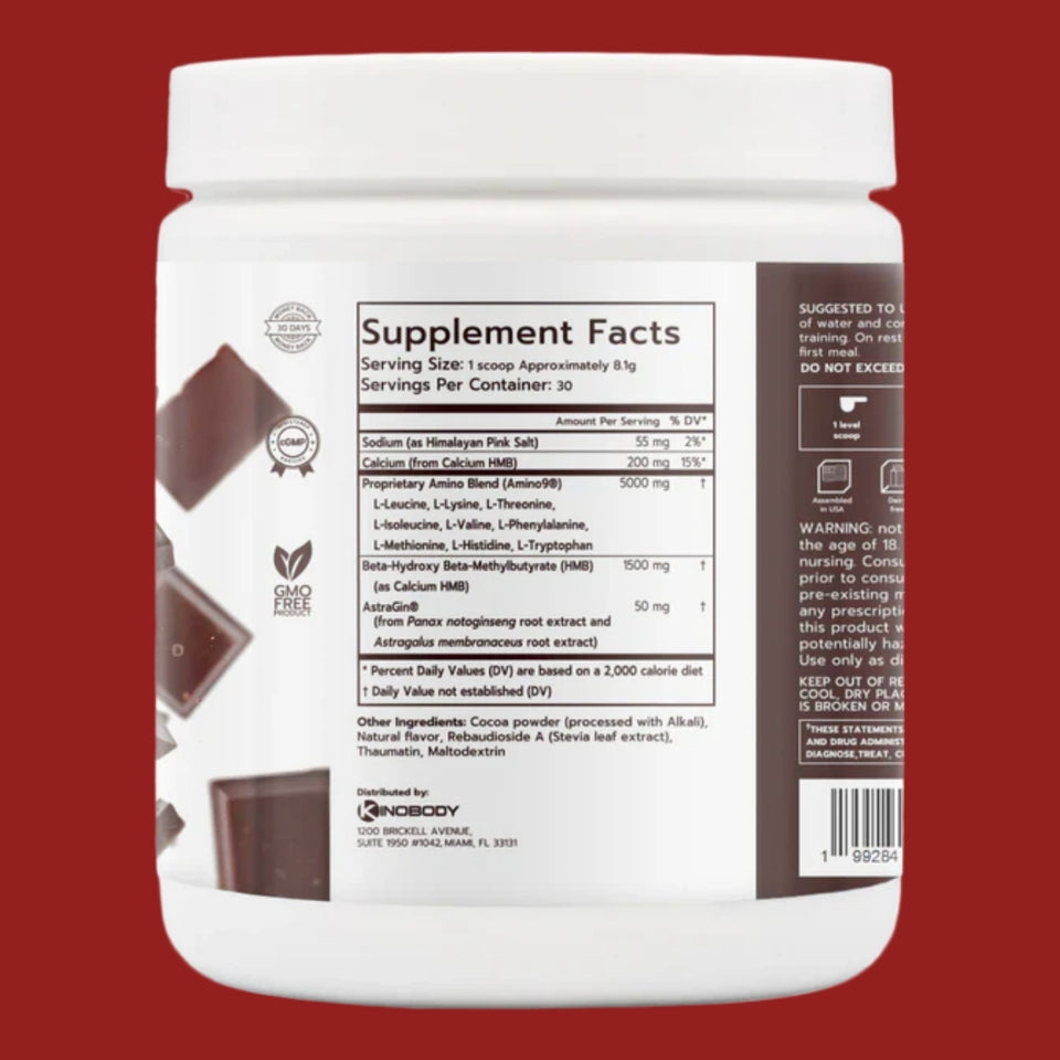 Aminos Nutritional supplement container with supplement facts label