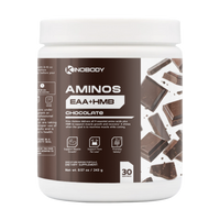 Container of chocolate-flavored aminos supplement from Kinobody