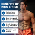 A fit man demonstrating the benefits of Kino Shred, including calorie burn and muscle preservation.