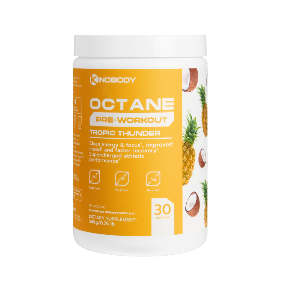 Container of Nobody Octane pre-workout supplement in Tropic Thunder flavor