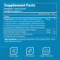 Supplement facts for a probiotic dietary supplement, listing serving size, ingredients, and additional information.