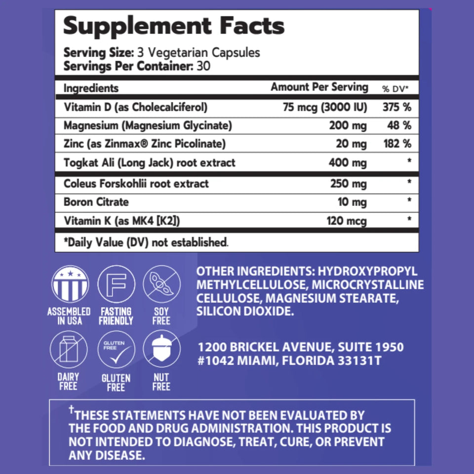Supplement facts for a vegetarian capsule product, detailing serving size, ingredients, and nutritional information.
