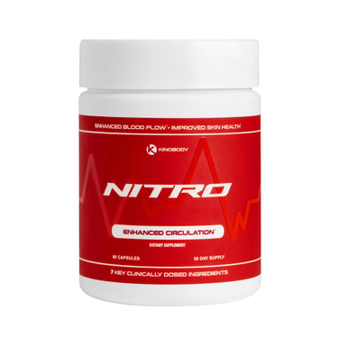 Container of NITRO dietary supplement for enhanced circulation.