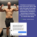Man flexing muscles in a fitness context, showcasing impressive physique and transformation.
