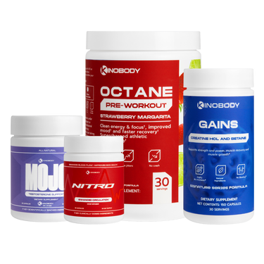 Various fitness supplements including pre-workout and creatine products.